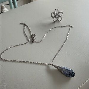 Swarovski Silver and Blue Gradient Necklace with Floral Ring